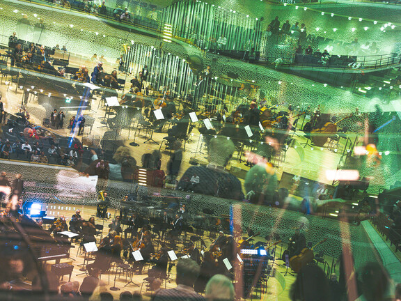 Concert hall with symphony orchestra